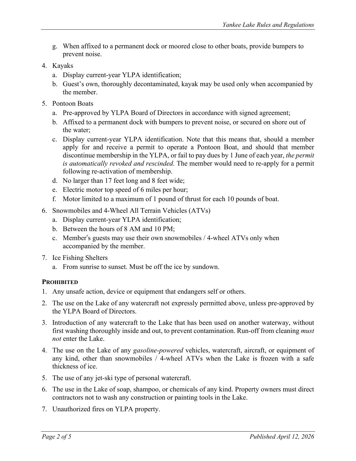YLPA Rules and Regulations — page 2