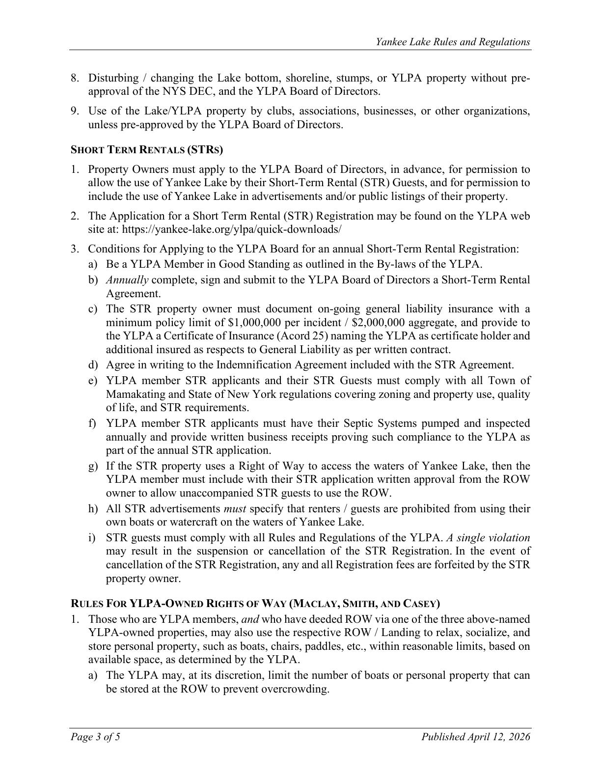 YLPA Rules and Regulations — page 3